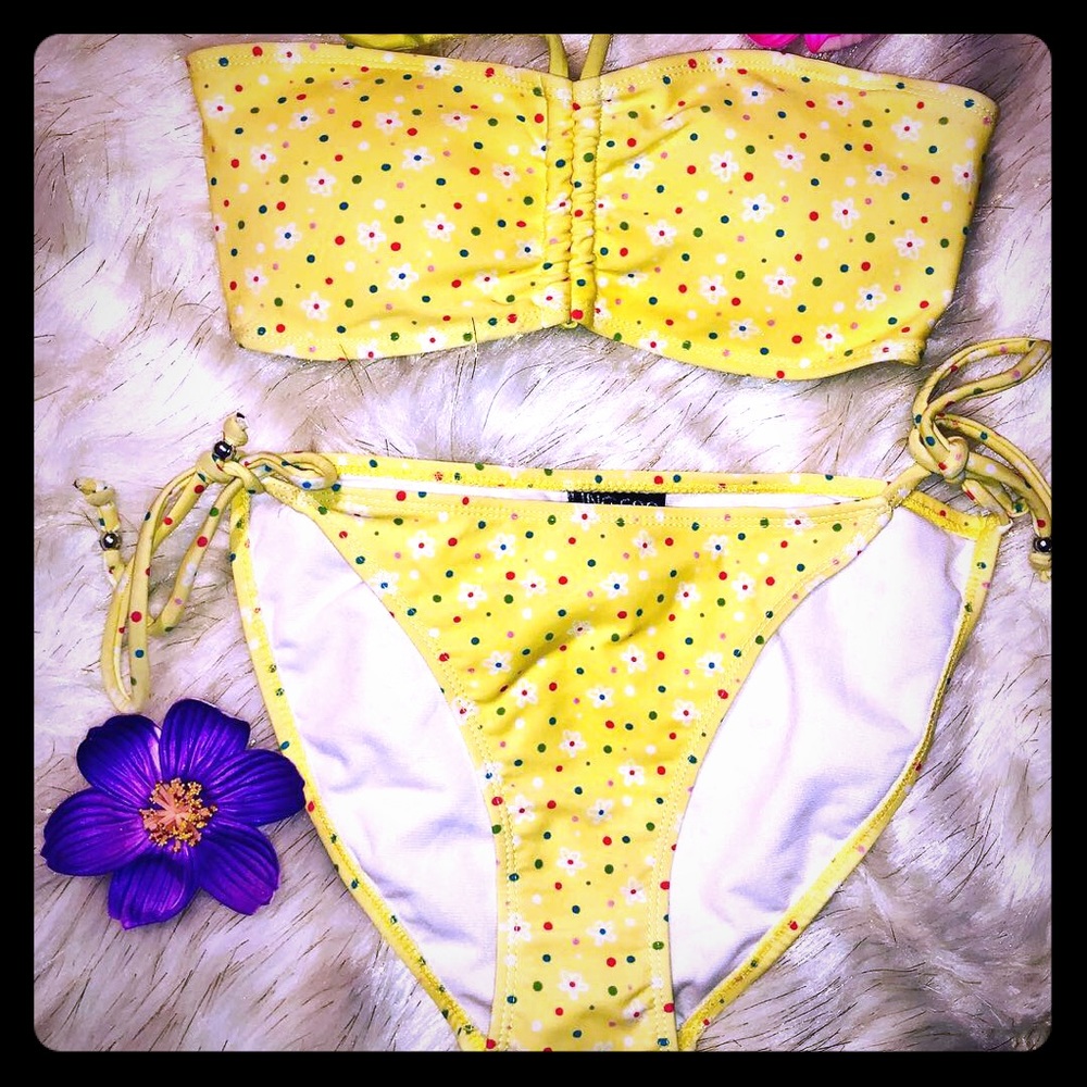 Sunshine cute 2 piece yellow floral print bikini